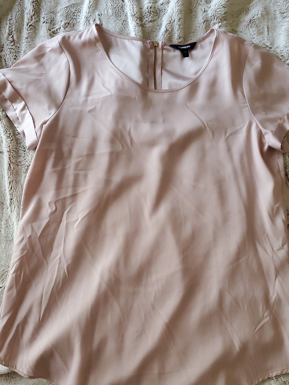 Express Blush Pink Short Sleeve Round Neck Blouse